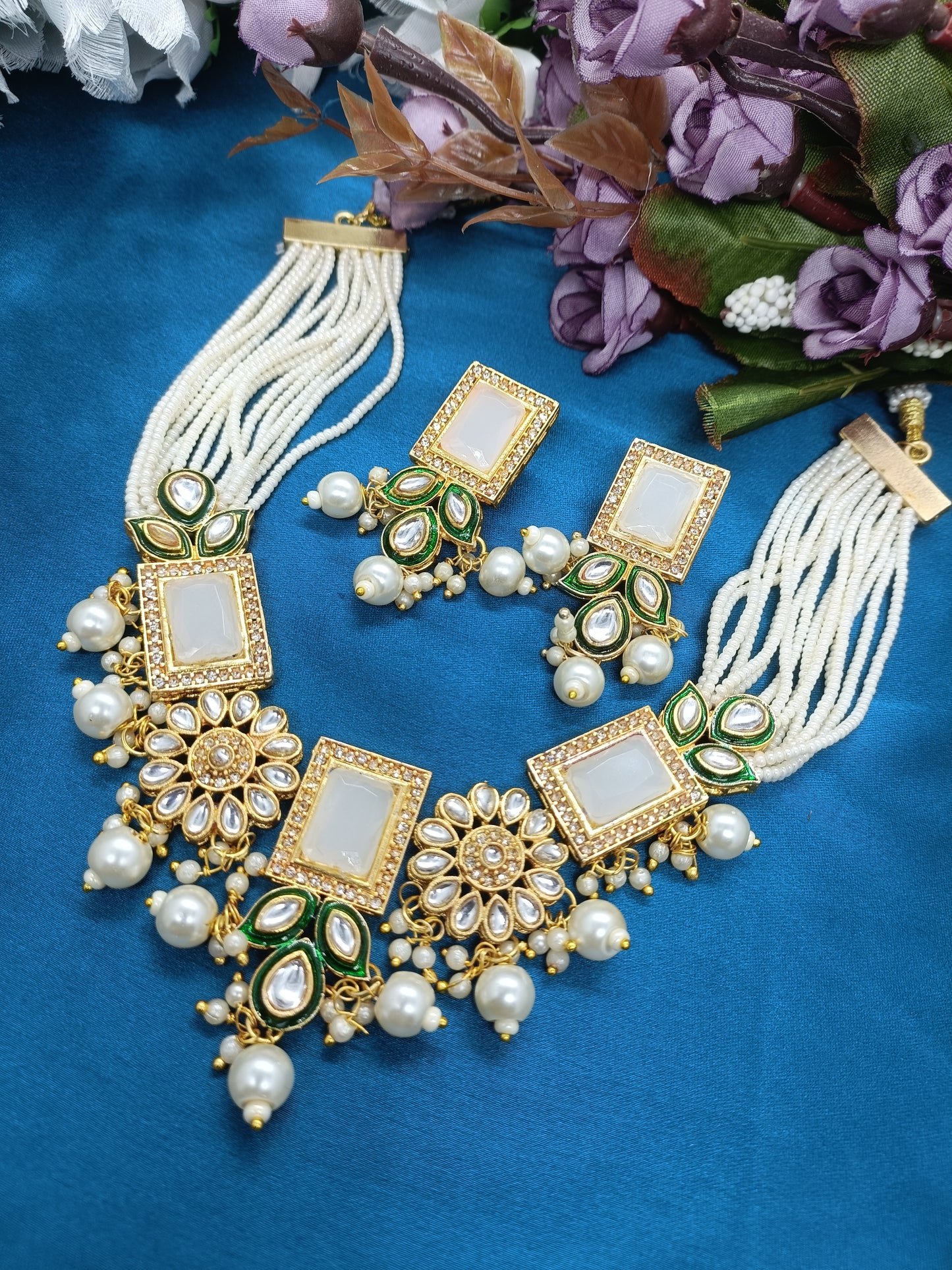 pratham uniq choki necklace set for woman - moti white