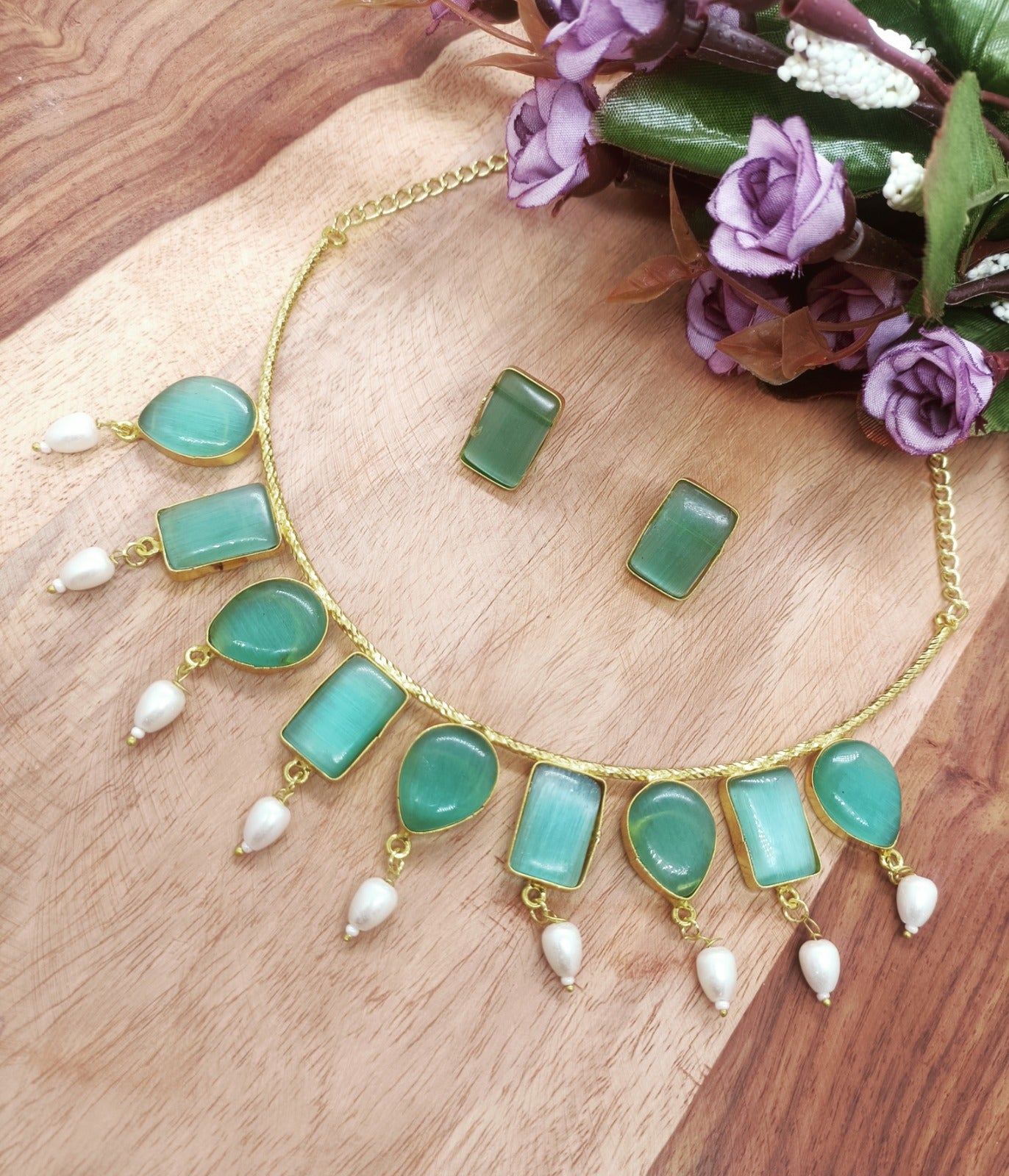 PREMIUM QUALITY MATTE FINISH MONALISA STONE NECKLACE WITH EARRING