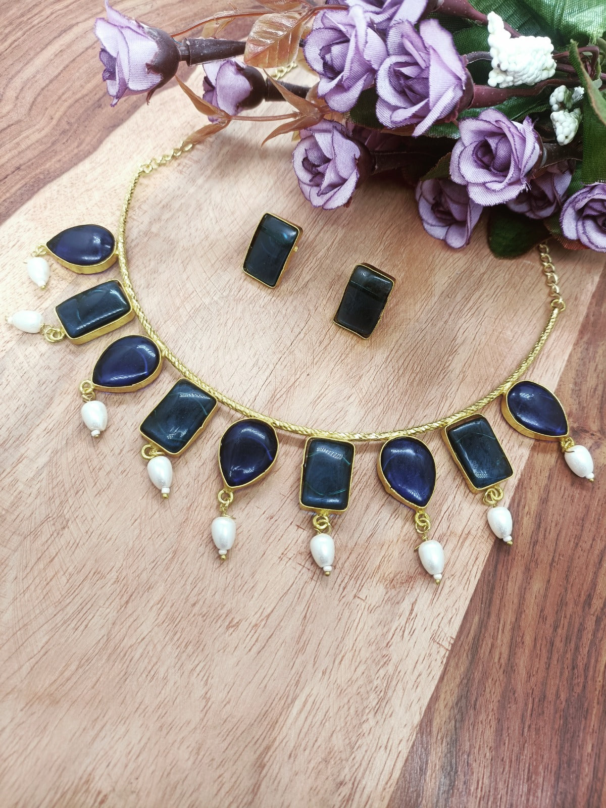 PREMIUM QUALITY MATTE FINISH MONALISA STONE NECKLACE WITH EARRING