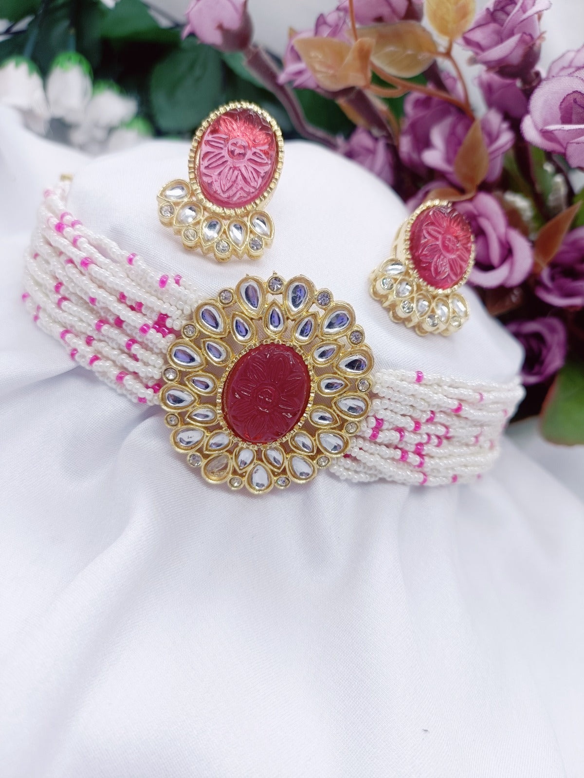 cheed chida pearl kundan choker set