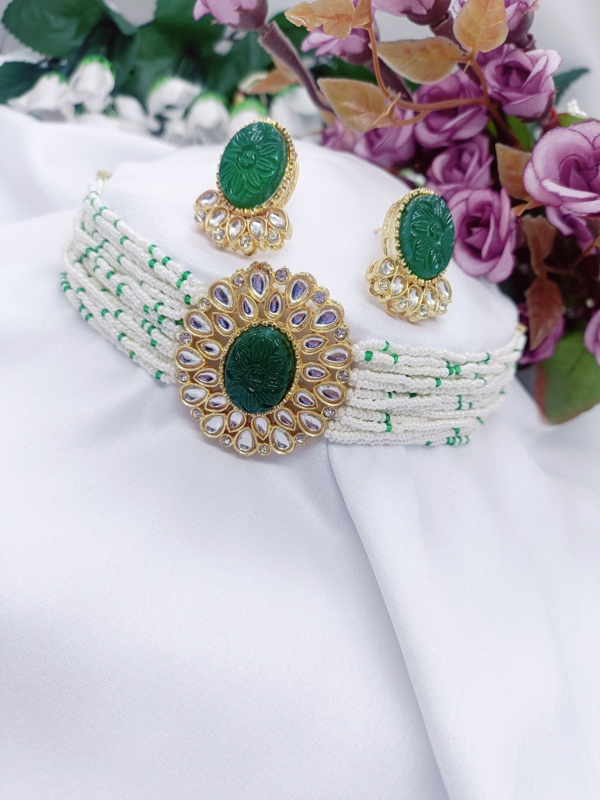 cheed chida pearl kundan choker set