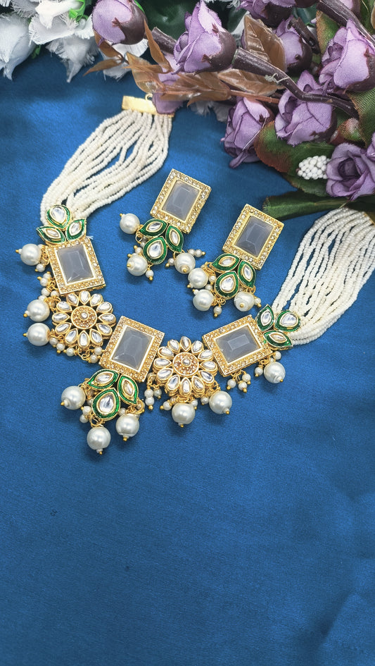 pratham uniq choki necklace set for woman - moti white