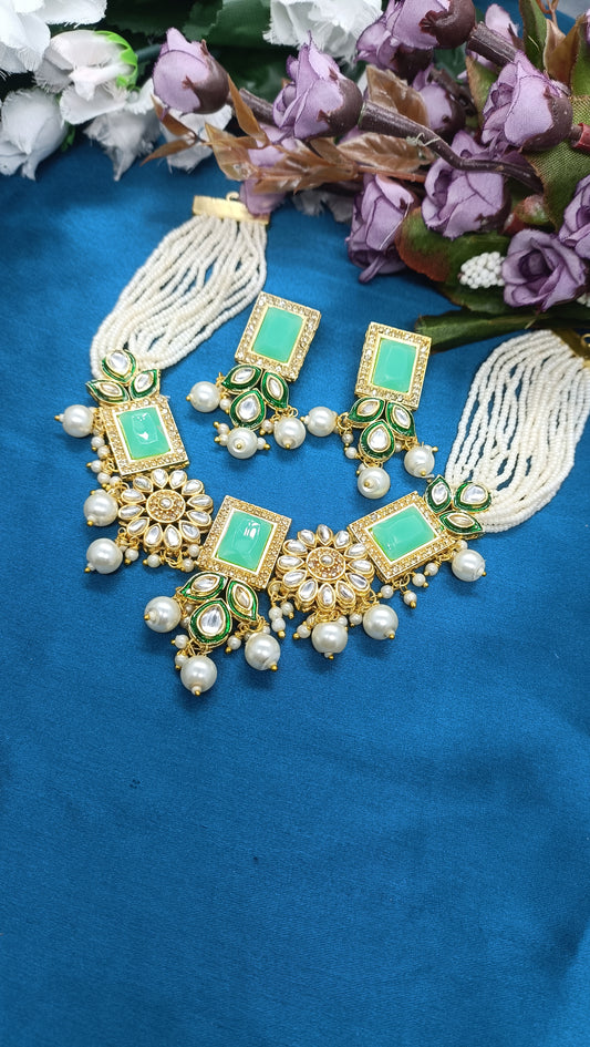 pratham uniq choki necklace set for woman - moti white