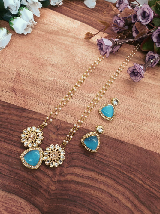 women neck chain with earring & panden monalisha stone