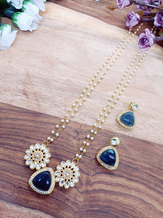 women neck chain with earring & panden monalisha stone