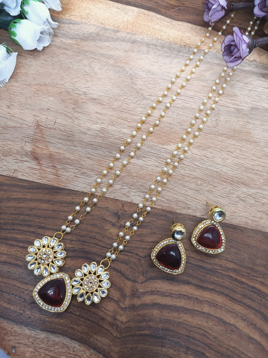 women neck chain with earring & panden monalisha stone