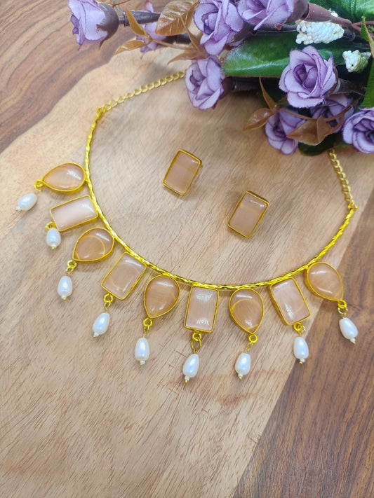 PREMIUM QUALITY MATTE FINISH MONALISA STONE NECKLACE WITH EARRING